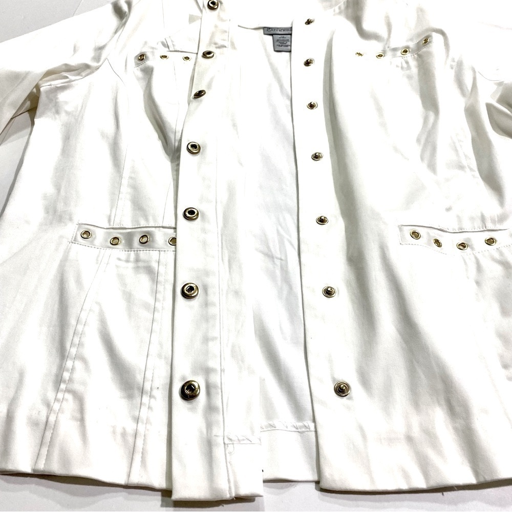 Catherines White Blazer Plus Size 1X 18/20W Cotton Stretch Gold-tone Grommets - Picture 9 of 13